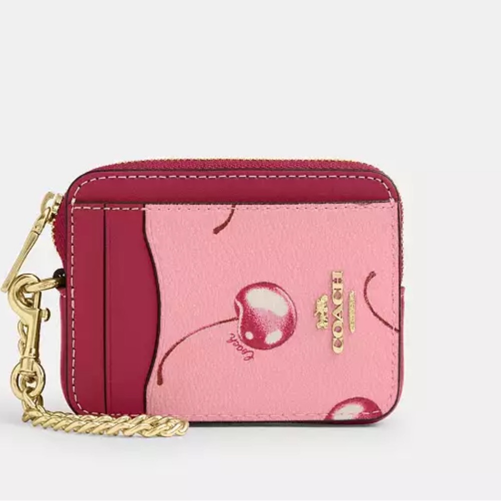 Coach Zip Card Case With Cherry Print/ Wallet
